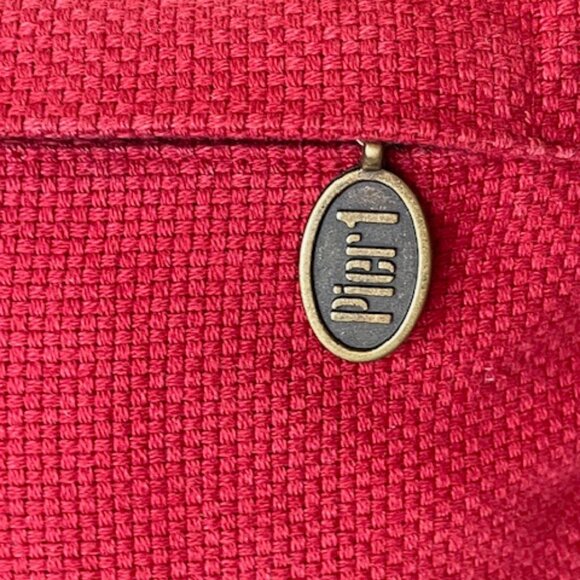 PIER 1 Reindeer Antler Wreath Applique Fringe Lumbar Pillow Red Rectangle - Picture 9 of 16